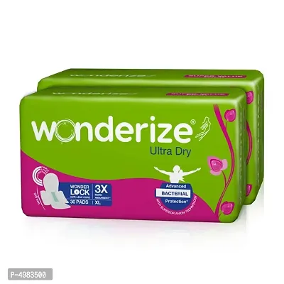 Wonderize Ultra Dry XL Sanitary Napkins with advanced bacterial protection For Women – Combo Pack - 60 Pads - Super Soft Side Edges For Rash Free Periods-thumb0