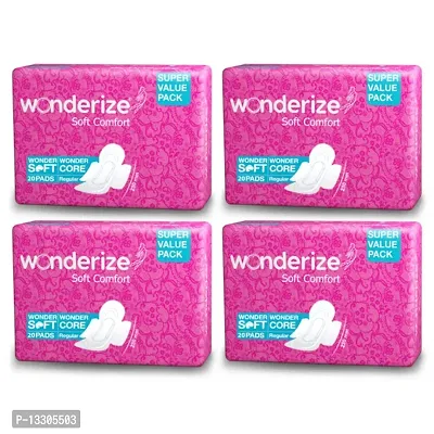 Wonderize Soft Comfort Regular Size Sanitary Napkins - 80 Pads with Four Wall Protection  Odour Control System, Combo Pack-thumb0