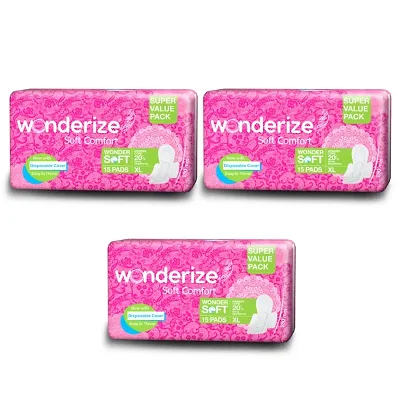 Wonderize Soft Comfort Extra Absorption XL Sanitary Napkins - 45 Pads, Size - 280mm