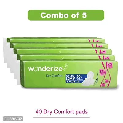 Wonderize Dry Comfort XL Sanitary Napkins for Women, 40 Pads (Combo of 5) Size 275 mm-thumb0