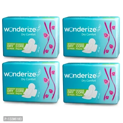 Wonderize Dry Comfort 230mm Sanitary Napkins for Women, 80 Pads (Combo of 4)-thumb0