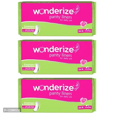 Wonderize Panty Liners For Women - 72 liners (Combo of 3) -Ultra thin for daily use- Super soft cotton cover- Odour control system-thumb0