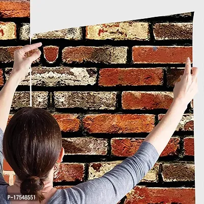 Decorative Design Brown Brick Textured Peel and Stick Wallpaper | Self Adhesive Wall Sticker for Home Decor,Living Room,Bedroom,Hall,Kids Room,Play Room (PVC Vinyl, Water Proof)(DI 155) 16 X 128 INCH-thumb4