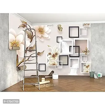 DECORATIVE DESIGN Fabulous Wallpaper White 3D Floral for Home Decor, Living Room, Bed Room, Kids Room (Waterproof)-thumb0