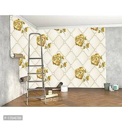 DECORATIVE DESIGN Fabulous White with Golden Flower Wallpaper for Home Decor, Living Room, Bed Room, Kids Room (Waterproof)