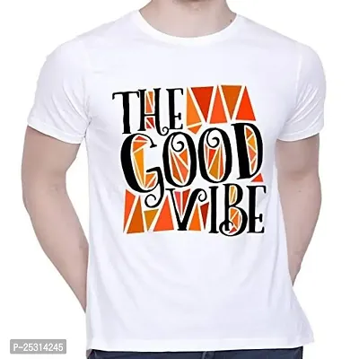 Trendy White Cotton Blend Printed Round Neck Tees For Men-thumb0