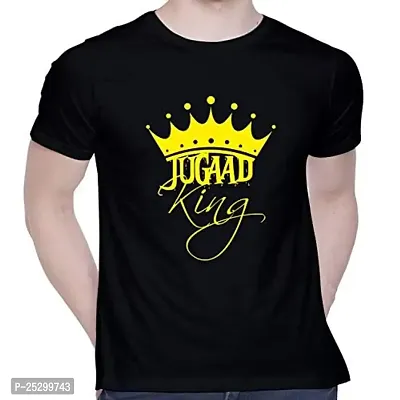 Trendy Black Cotton Blend Printed Round Neck Tees For Men