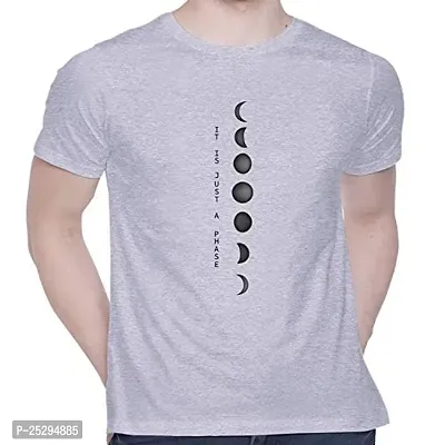 Trendy Grey Cotton Blend Printed Round Neck Tees For Men