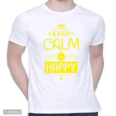 Trendy White Cotton Blend Printed Round Neck Tees For Men-thumb0