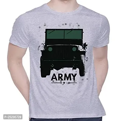 Trendy Grey Cotton Blend Printed Round Neck Tees For Men