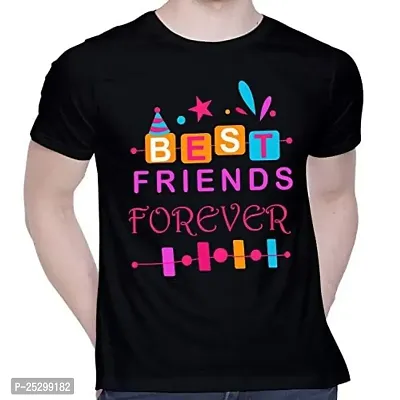 Trendy Black Cotton Blend Printed Round Neck Tees For Men-thumb0