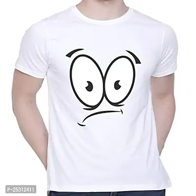 Trendy White Cotton Blend Printed Round Neck Tees For Men-thumb0