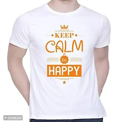 Trendy White Cotton Blend Printed Round Neck Tees For Men-thumb0