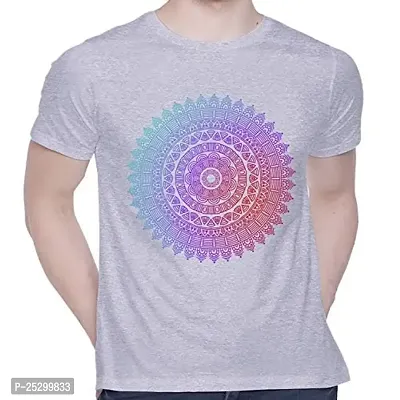 Trendy Grey Cotton Blend Printed Round Neck Tees For Men-thumb0