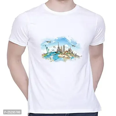 Trendy White Cotton Blend Printed Round Neck Tees For Men-thumb0