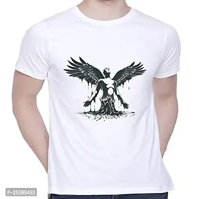 Trendy White Cotton Blend Printed Round Neck Tees For Men-thumb0