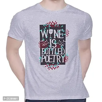 Trendy Grey Cotton Blend Printed Round Neck Tees For Men