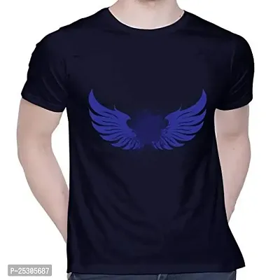 Trendy Navy Blue Cotton Blend Printed Round Neck Tees For Men-thumb0