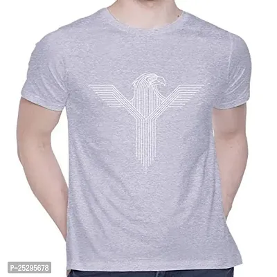 Trendy Grey Cotton Blend Printed Round Neck Tees For Men-thumb0