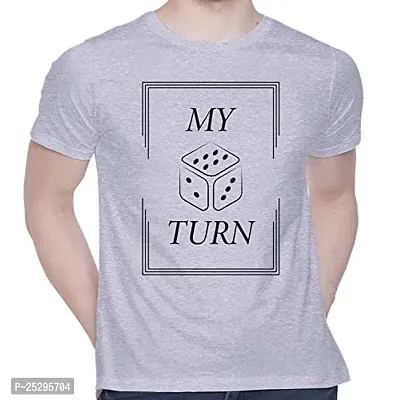 Trendy Grey Cotton Blend Printed Round Neck Tees For Men