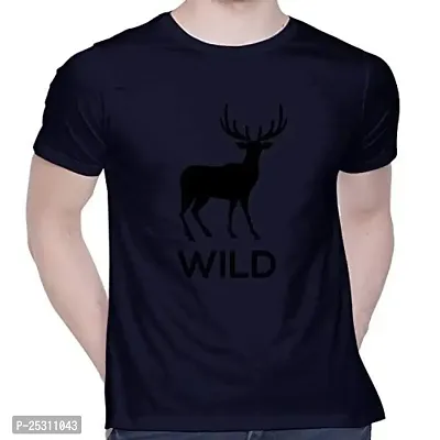 Trendy Navy Blue Cotton Blend Printed Round Neck Tees For Men