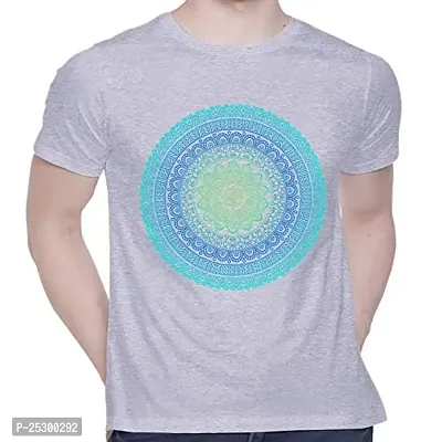 Trendy Grey Cotton Blend Printed Round Neck Tees For Men-thumb0