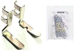 ZENITH Combo of New Zipper Foot (Left and Right) and Zenith Needles HA 14 (10 Needles) for Home Sewing Machine SV Single Machine Link Tailor Model Stitching with Low Shank-thumb1