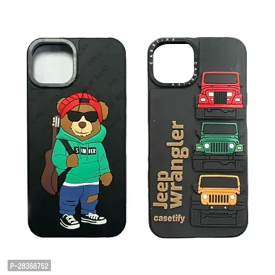 Combo of 2 Back Covers As Jeep Nd Polo Bear for iPhone 13/14 Cover Drop Protection-thumb0