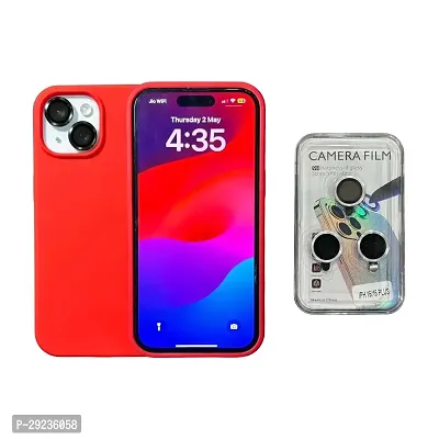 Combo Red Silicone Matte Finish with Lens Compatible iPhone 15 Case 6.1 Silicone Back Cover and Lense Cover ComboFull Back Coverage, Soft Rubber with lens Cover Set