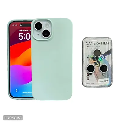 Combo Sea Green Silicone Matte Finish with Lens Compatible iPhone 15 Case 6.1 Silicone Back Cover and Lense Cover Combo Full Back Coverage, Soft Rubber with lense Cover Set.