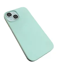 Combo Sea Green Silicone Matte Finish with Lens Compatible iPhone 15 Case 6.1 Silicone Back Cover and Lense Cover Combo Full Back Coverage, Soft Rubber with lense Cover Set.-thumb1