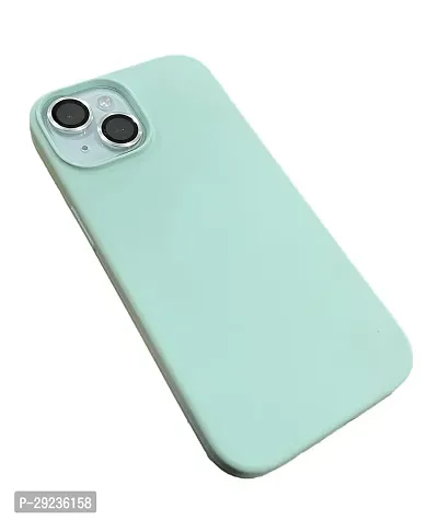 Combo Sea Green Silicone Matte Finish with Lens Compatible iPhone 15 Case 6.1 Silicone Back Cover and Lense Cover Combo Full Back Coverage, Soft Rubber with lense Cover Set.-thumb2