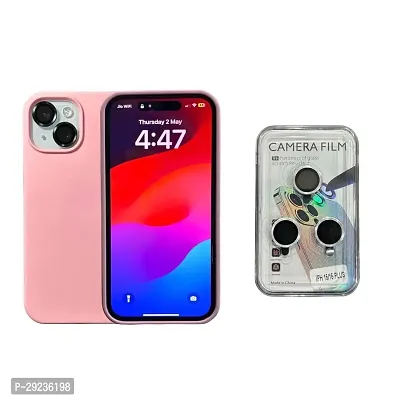 Compatible for Apple iPhone 15 Case 6.1 Silicone Back Cover and Lense Cover Combo, Slim 3 Layer Silicone Protective Cover, Full Back Coverage, Soft Rubber with lense Cover Set. (Pink)