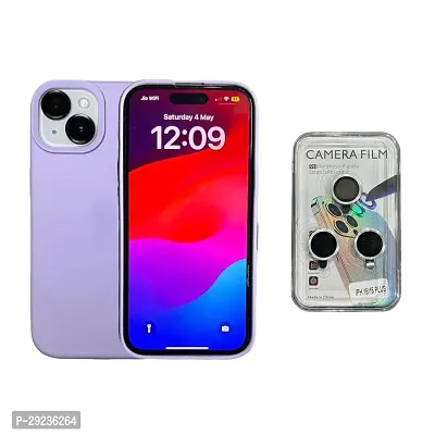Compatible for Apple iPhone 15 Case 6.1 Silicone Back Cover and Lense Cover Combo, Slim 3 Layer Silicone Protective Cover, Full Back Coverage, Soft Rubber with lense Cover Set (Light Purple)