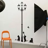 Techgifti? Black Lamp with Cats Wall Sticker for Decorative Wall Sticker for Living Room , Bed Room, Kide Room-thumb1