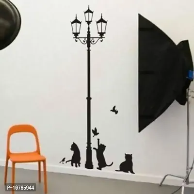 Techgifti? Black Lamp with Cats Wall Sticker for Decorative Wall Sticker for Living Room , Bed Room, Kide Room-thumb2