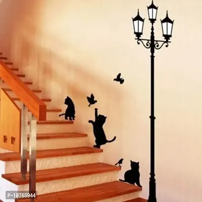 Techgifti? Black Lamp with Cats Wall Sticker for Decorative Wall Sticker for Living Room , Bed Room, Kide Room-thumb0