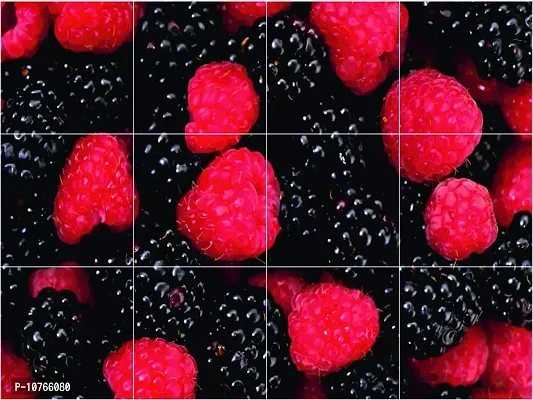 Techgifti? Waterproof Kitchen Black and Red Berries Fresh Fruits Wallpaper/Wall Sticker Multicolour (60Cm X 45Cm)-thumb0
