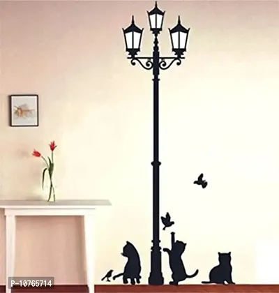Techgifti? Road Light Pole with Cats Cartoon Wall Sticker for Decorative Wall Sticker for Living Room , Bed Room, Kide Room Size 56 X 61 cm