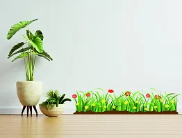 Techgifti Green Grass Wall Sticker Red and Yellow Flower Wall Sticker ( Size - 27 cm X 115 cm )-thumb1