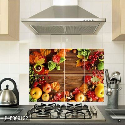 Techgifti Kitchen Sticker Decorative Wall Decor Oil Waterproof Wallpaper / Poster Fresh Fruit Colorful Multicolor Pack of 1