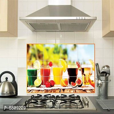 Techgifti Kitchen Sticker Decorative Wall Decor Oil Waterproof Wallpaper / Poster Fresh Fruit Colorful Multicolor Pack of 1