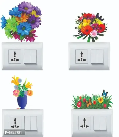 Flowers Wall Switch Board Sticker, 30 x 30 cm, Multicolour