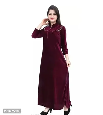 Stylish Maroon Cotton Nighty For Women-thumb0