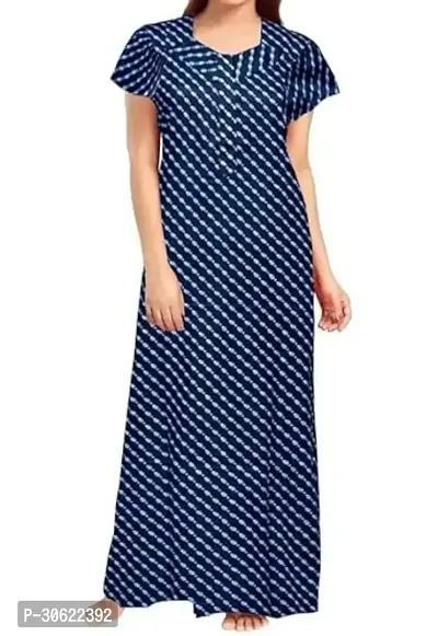 Stylish Navy Blue Cotton Nighty For Women-thumb0