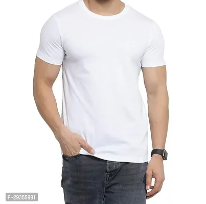 Reliable White Polyester Solid T-Shirt For Men-thumb0