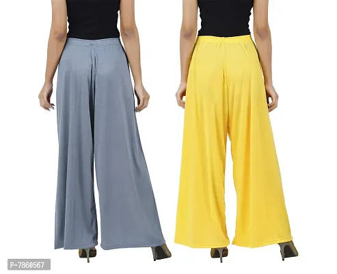 Buy That trendz Womens M to 6XL Cotton Viscose Loose Fit Flared Wide Leg Palazzo Pants for Grey Yellow 2 Pack Combo XXX-Large-thumb3