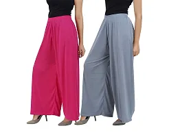 Buy That trendz Womens M to 6XL Cotton Viscose Loose Fit Flared Wide Leg Palazzo Pants for Rani Pink Grey 2 Pack Combo Medium-thumb1