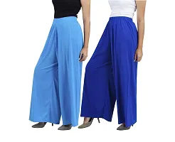 Buy That trendz Womens M to 6XL Cotton Viscose Loose Fit Flared Wide Leg Palazzo Pants for Turquoise Royal Blue 2 Pack Combo XX-Large-thumb1