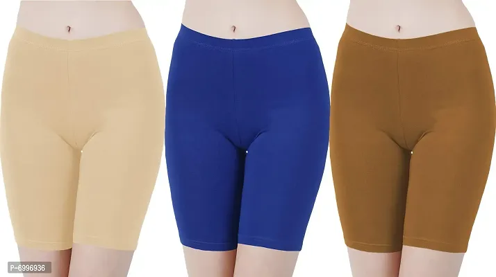 Buy That Trendz Cotton Lycra Tight Fit Stretchable Cycling Shorts Womens|Shorties for Exercise/Workout/Yoga/Gym/Cycle/Active wear Running Light Skin Royal Blue Khaki Combo Pack of 3
